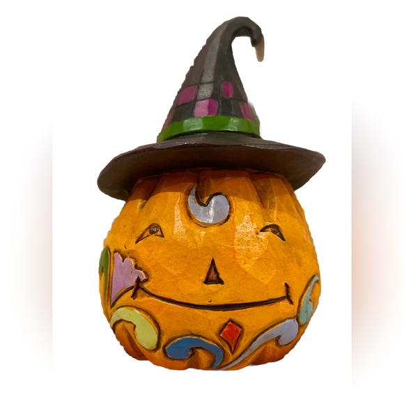 Jim Shore Mini Pumpkin Witch Hat Figurine 4024652 Jack o Lantern Halloween 2011 - Picture 1 of 6